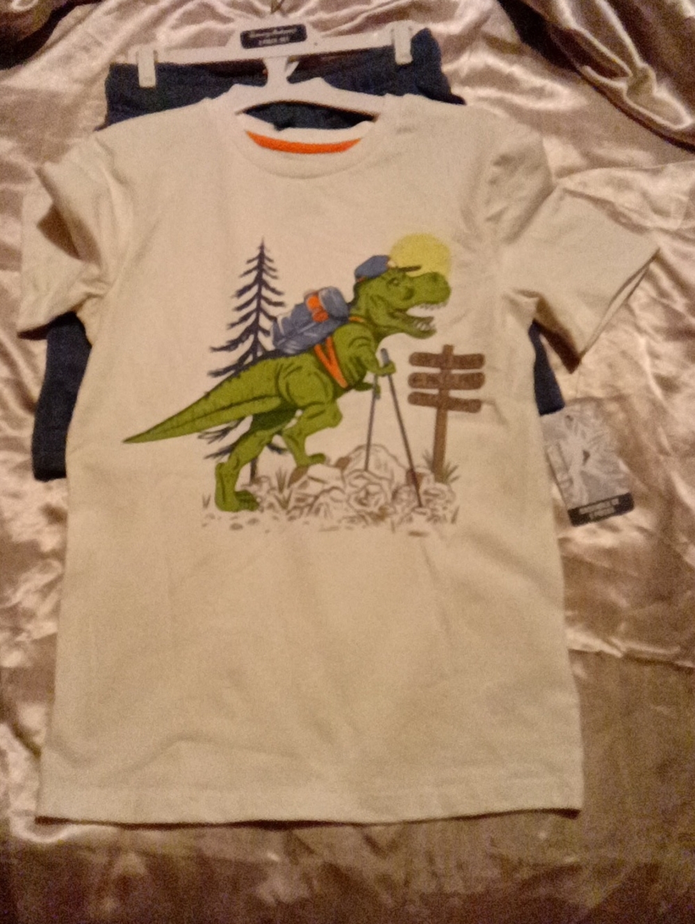 Tommy Bahama Cream Tee with Green Dino Hiker Graphic